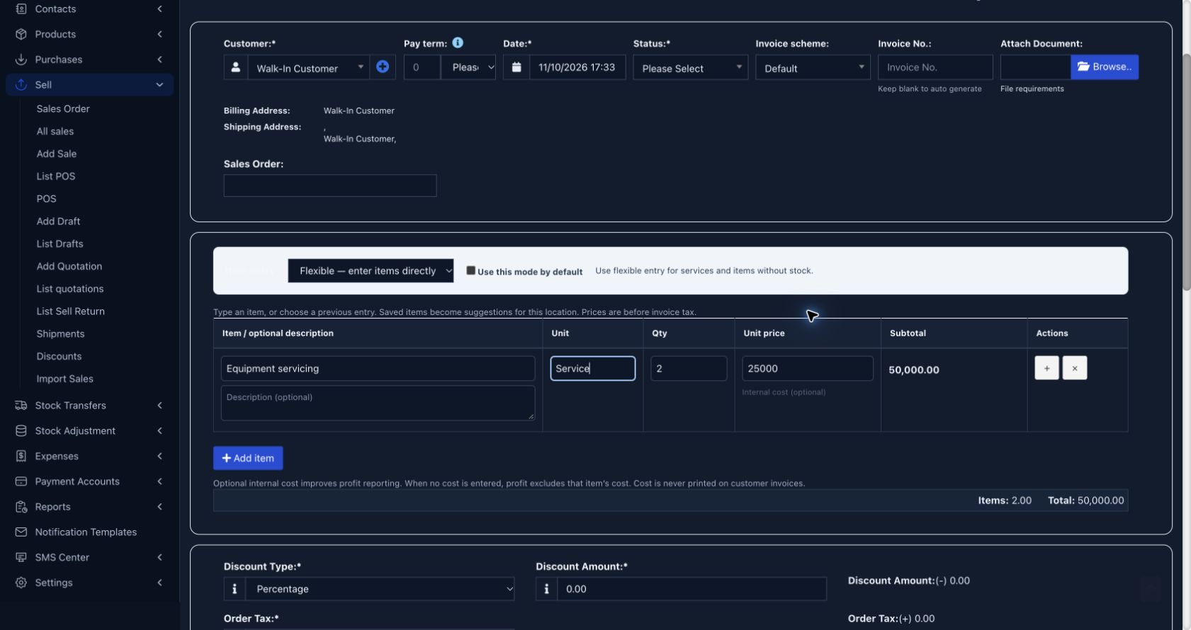 TelPOS ERP training workspace: Issue a flexible invoice